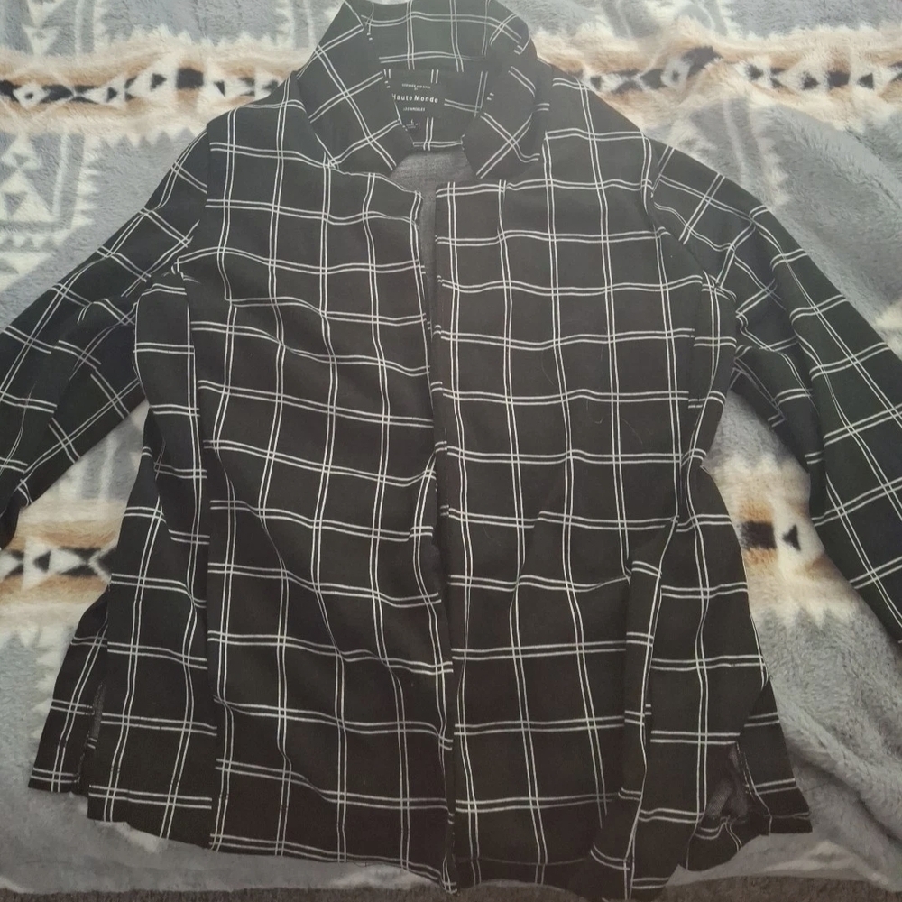St. John's Bay Black Jacket with White Windowpane Plaid